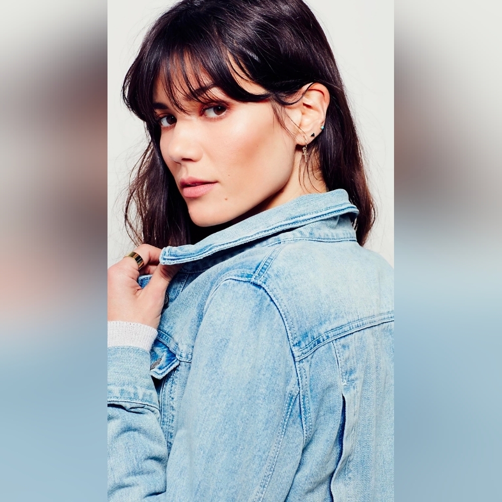 Free People Light Wash Denim Jacket Crop Small S - Picture 5 of 15